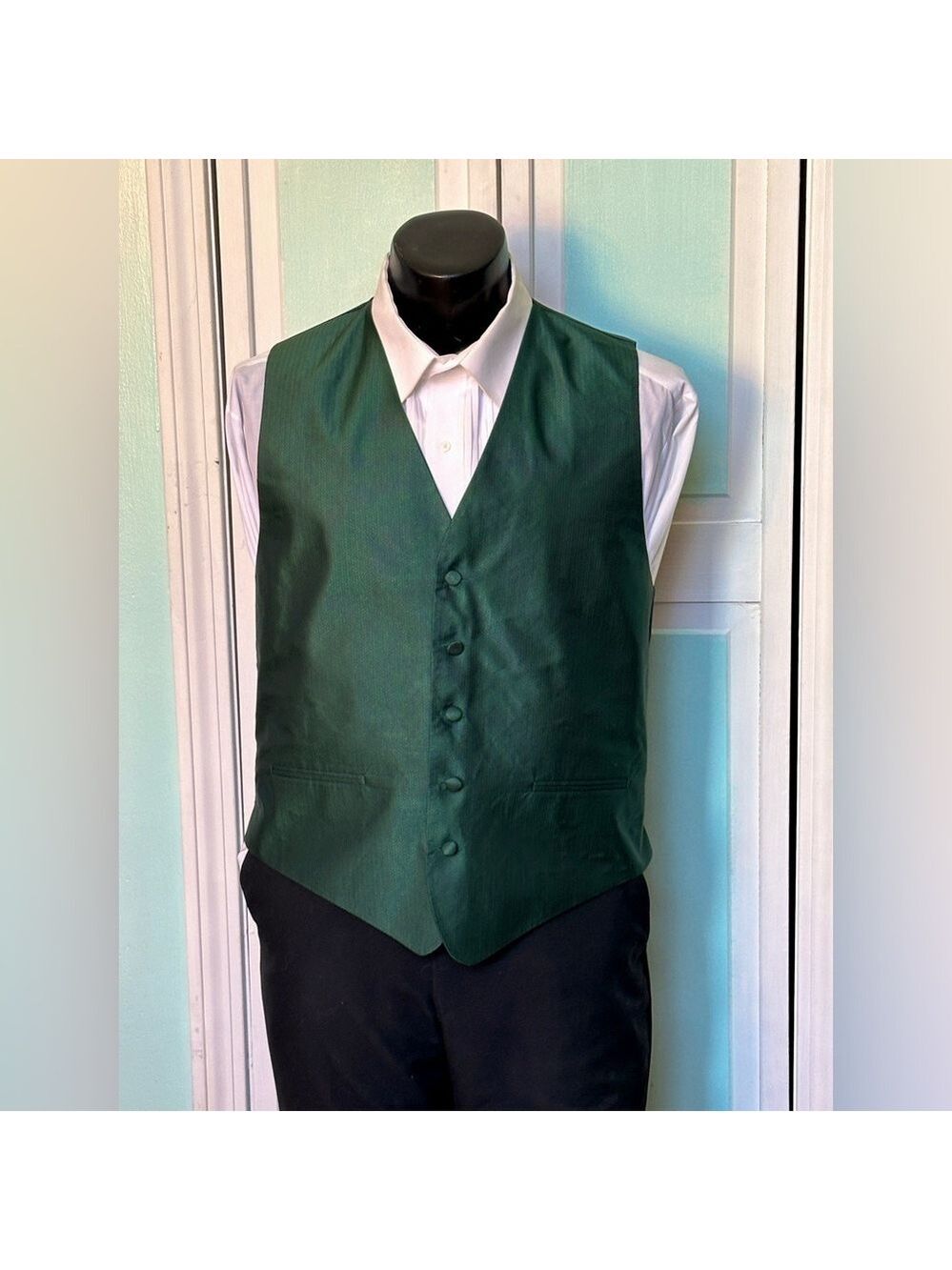 Hunter Dark Green Herringbone Closed Back Vest Wedding Prom Men’s Medium